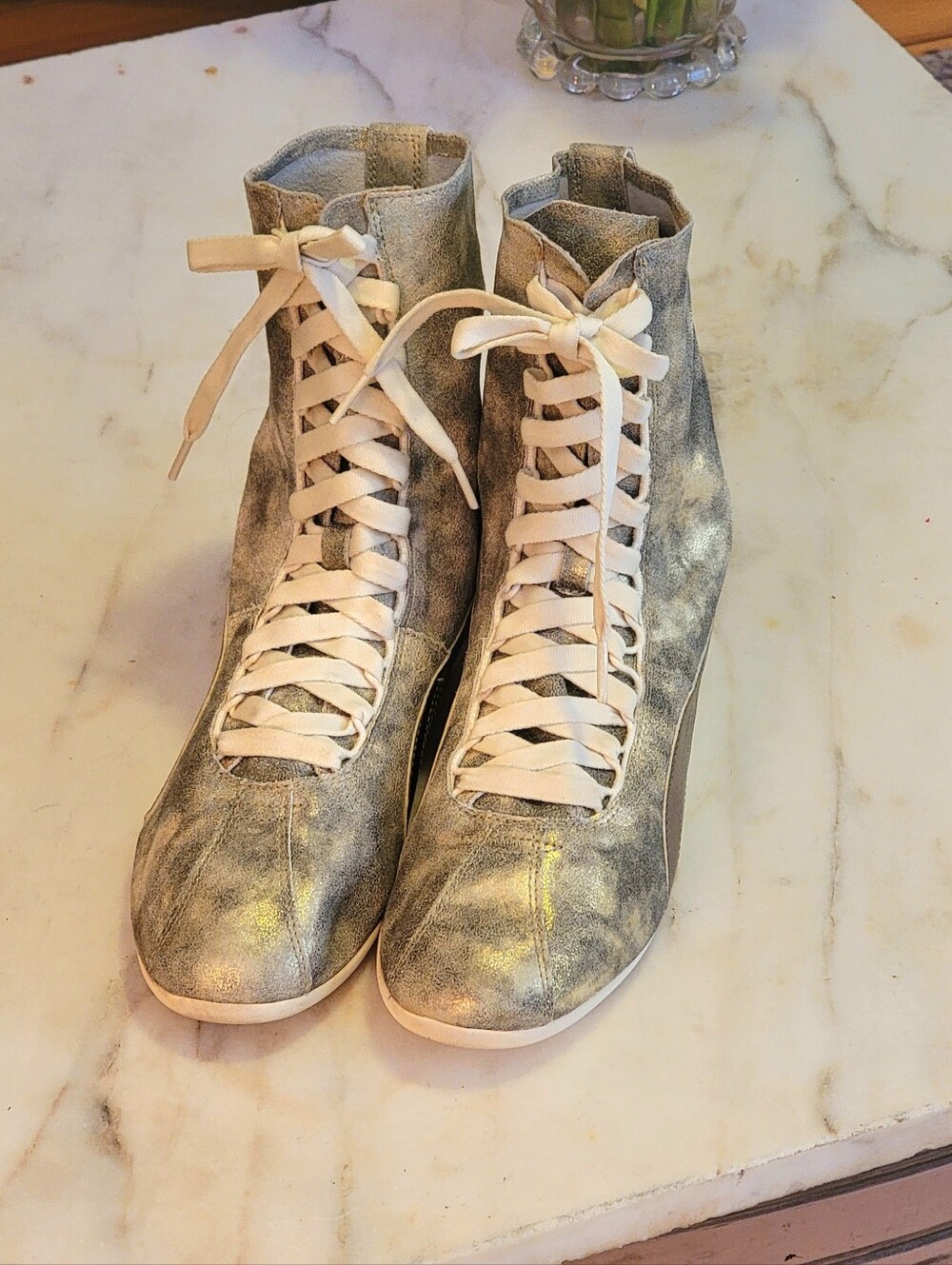 🔥 FENTY x PUMA by RIHANNA Eskiva Hi Brushed Metallic Silver Gold Boxing Sneaker